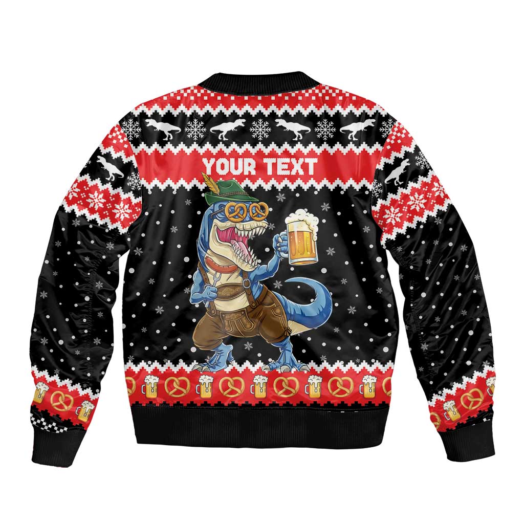 Personalized German T-Rex Christmas Sleeve Zip Bomber Jacket Funny Beer Dinosaur Xmas - Wonder Print Shop