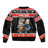 Personalized German T-Rex Christmas Sleeve Zip Bomber Jacket Funny Beer Dinosaur Xmas - Wonder Print Shop
