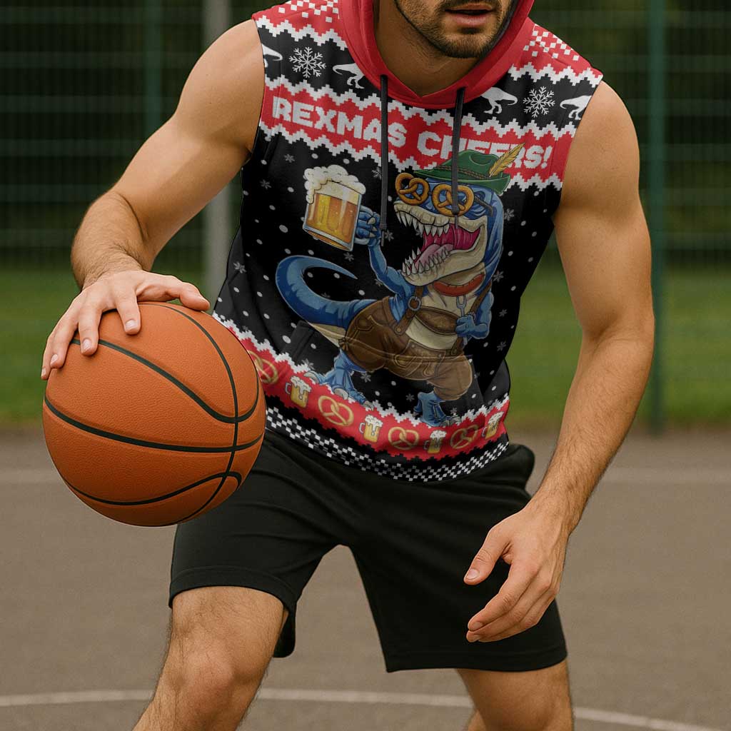 Personalized German T-Rex Christmas Sleeveless Hoodie Funny Beer Dinosaur Xmas - Wonder Print Shop