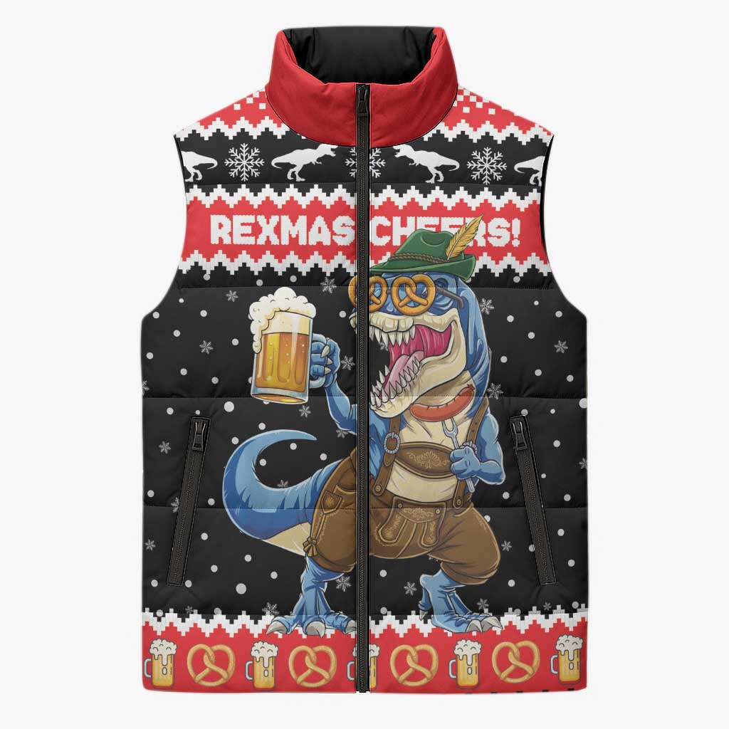 Personalized German T-Rex Christmas Sleeveless Puffer Jacket Funny Beer Dinosaur Xmas - Wonder Print Shop