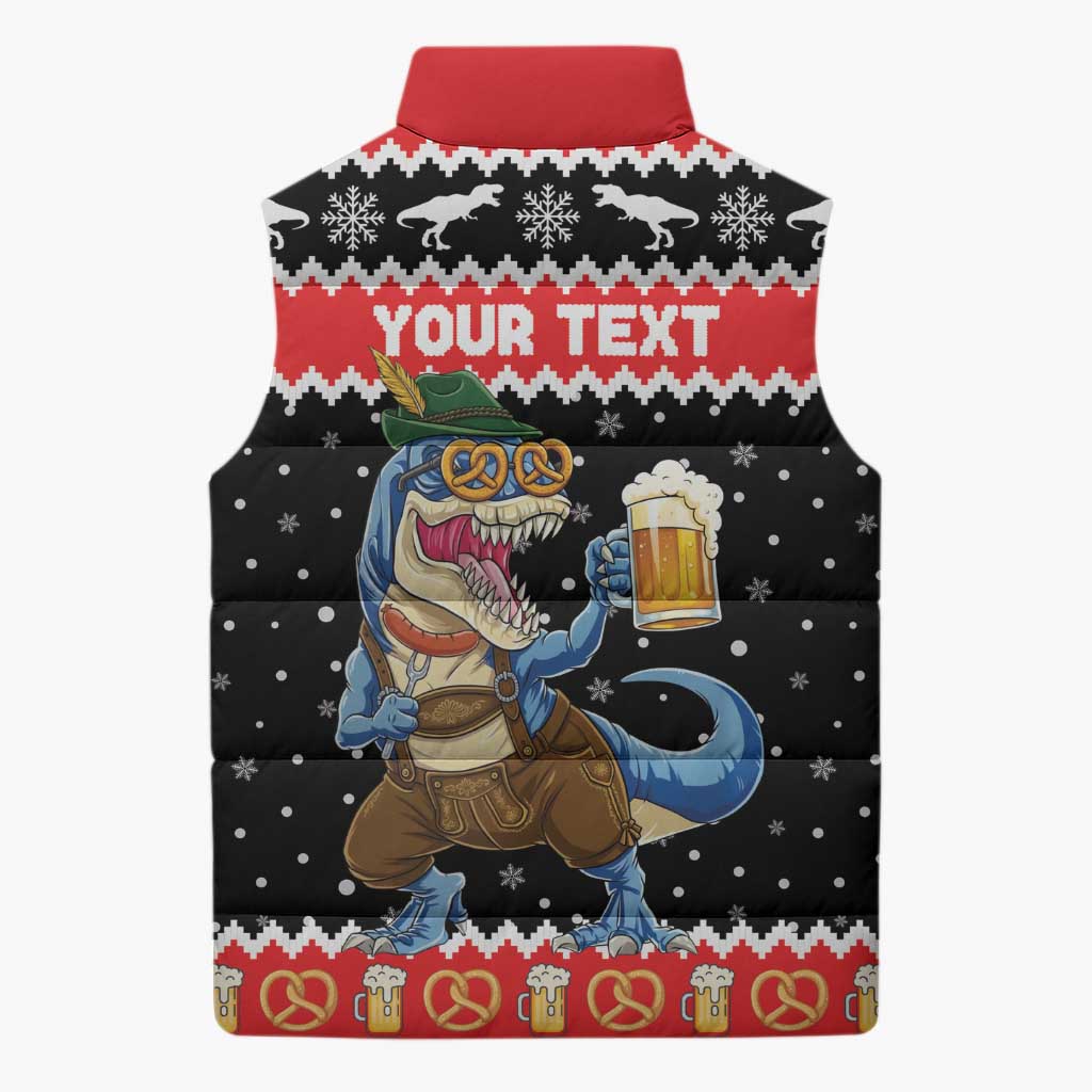Personalized German T-Rex Christmas Sleeveless Puffer Jacket Funny Beer Dinosaur Xmas - Wonder Print Shop
