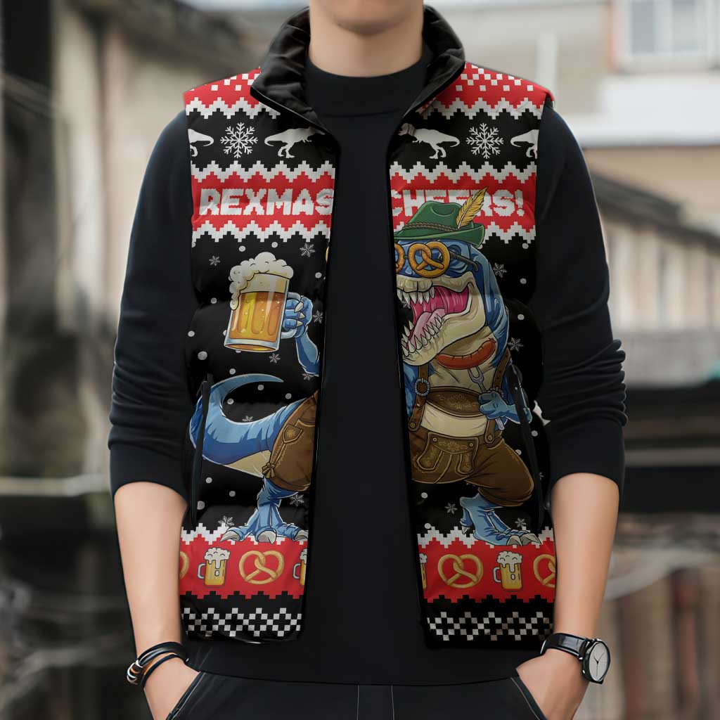 Personalized German T-Rex Christmas Sleeveless Puffer Jacket Funny Beer Dinosaur Xmas - Wonder Print Shop