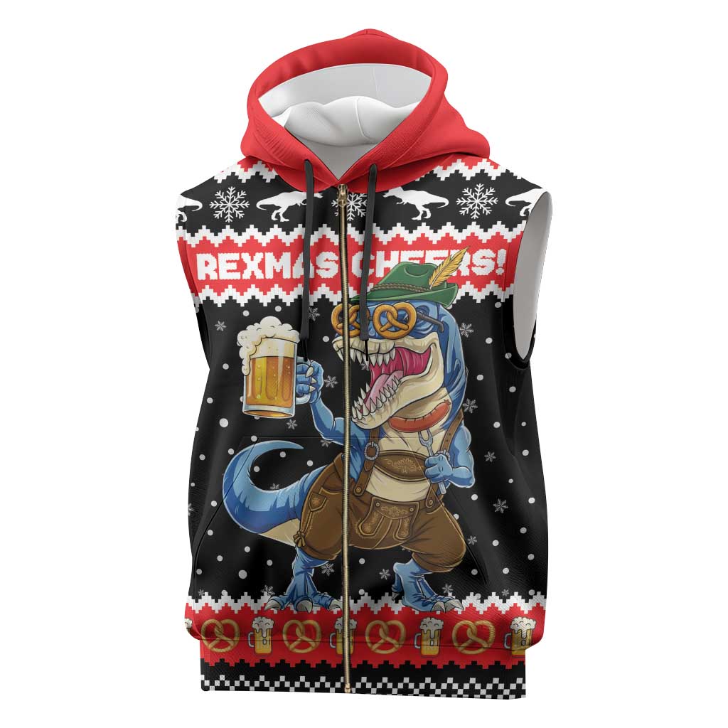 Personalized German T-Rex Christmas Sleeveless Zip Hoodie Funny Beer Dinosaur Xmas - Wonder Print Shop