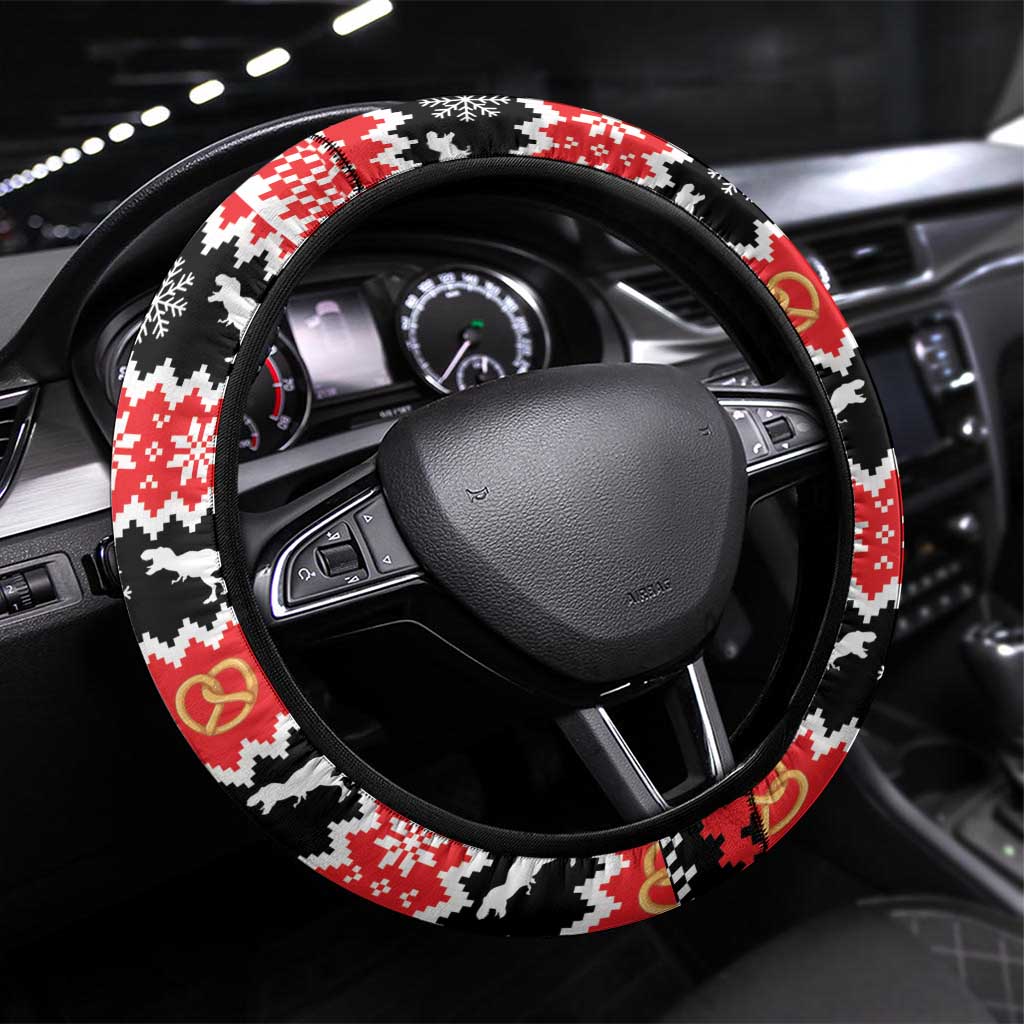 German T-Rex Christmas Steering Wheel Cover Funny Beer Dinosaur Xmas - Wonder Print Shop