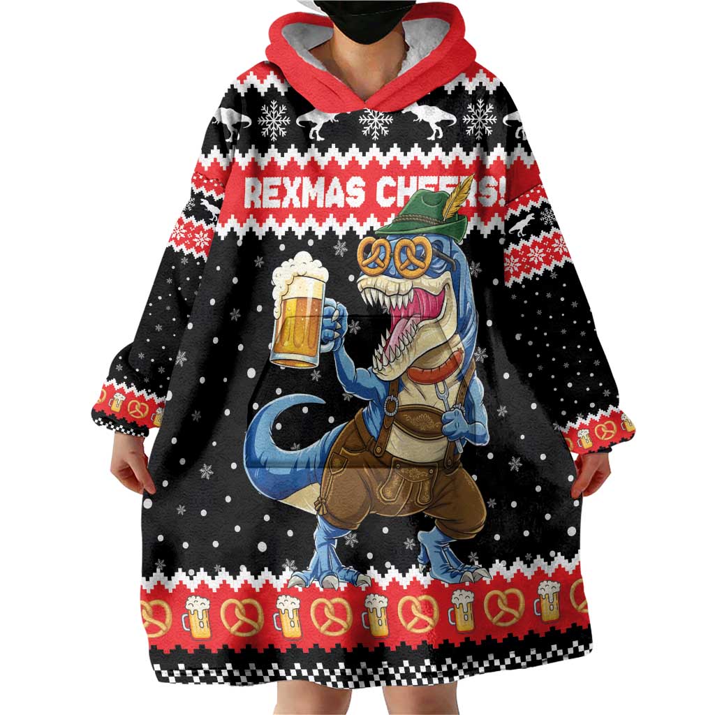 Personalized German T-Rex Christmas Wearable Blanket Hoodie Funny Beer Dinosaur Xmas - Wonder Print Shop