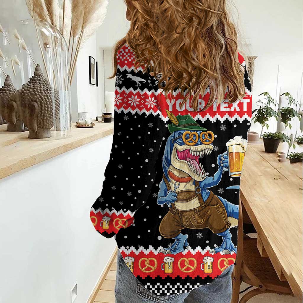 Personalized German T-Rex Christmas Women Casual Shirt Funny Beer Dinosaur Xmas - Wonder Print Shop