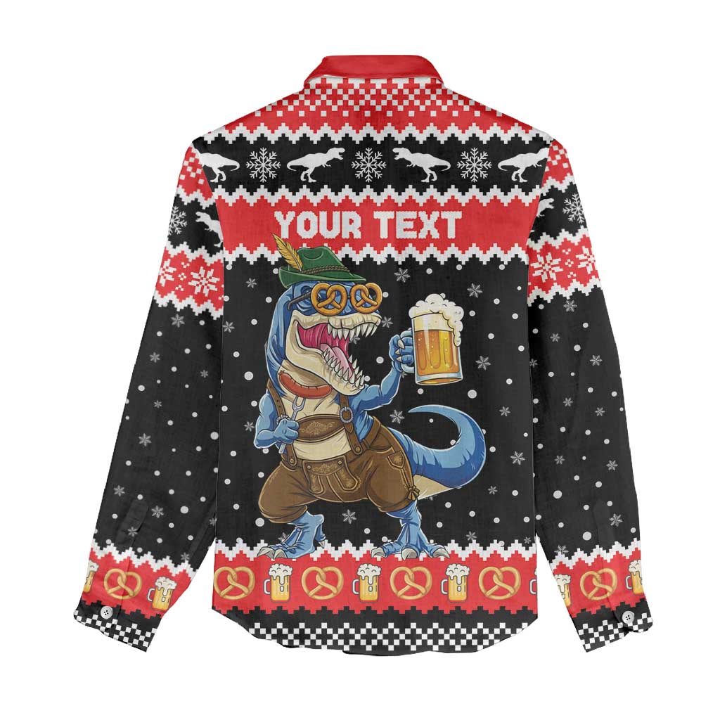 Personalized German T-Rex Christmas Women Casual Shirt Funny Beer Dinosaur Xmas - Wonder Print Shop