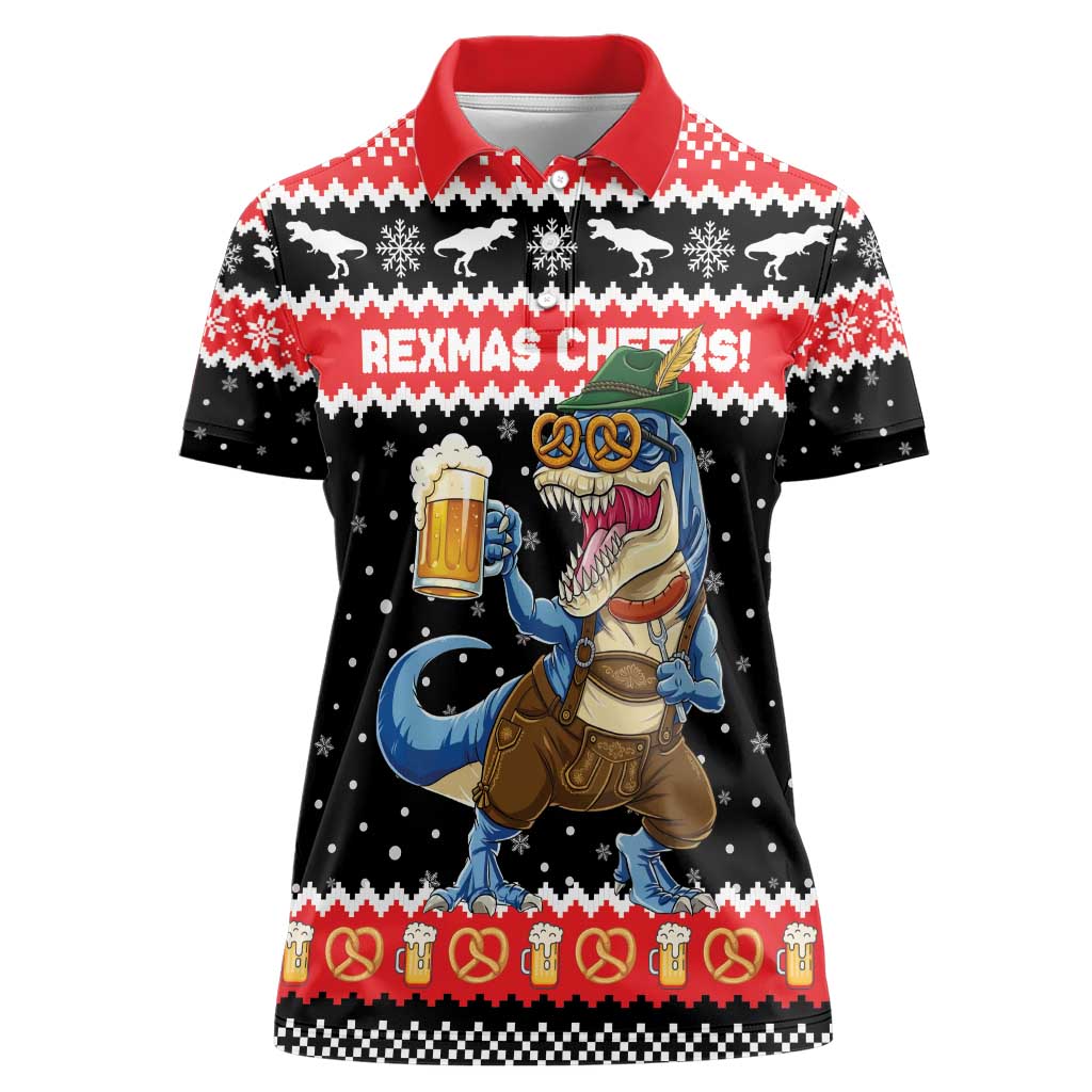 Personalized German T-Rex Christmas Women Polo Shirt Funny Beer Dinosaur Xmas - Wonder Print Shop