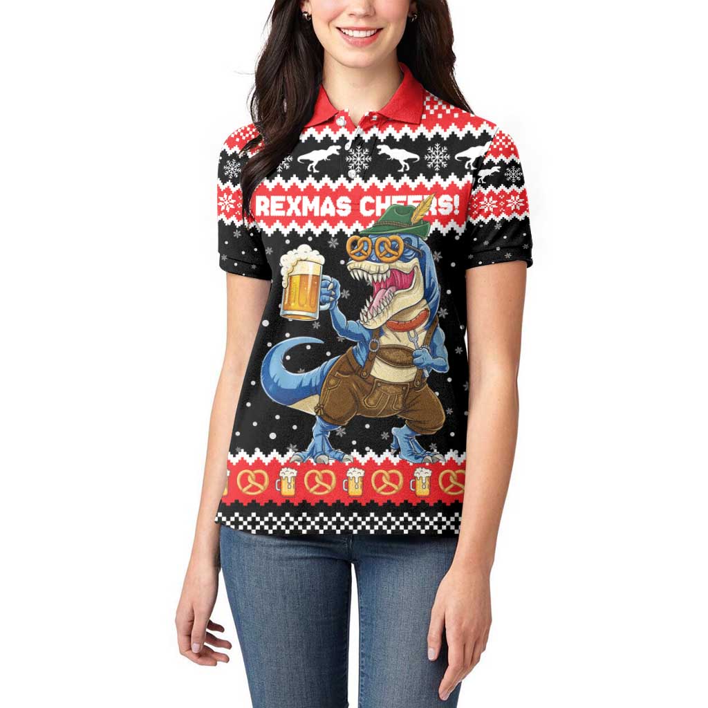 Personalized German T-Rex Christmas Women Polo Shirt Funny Beer Dinosaur Xmas - Wonder Print Shop