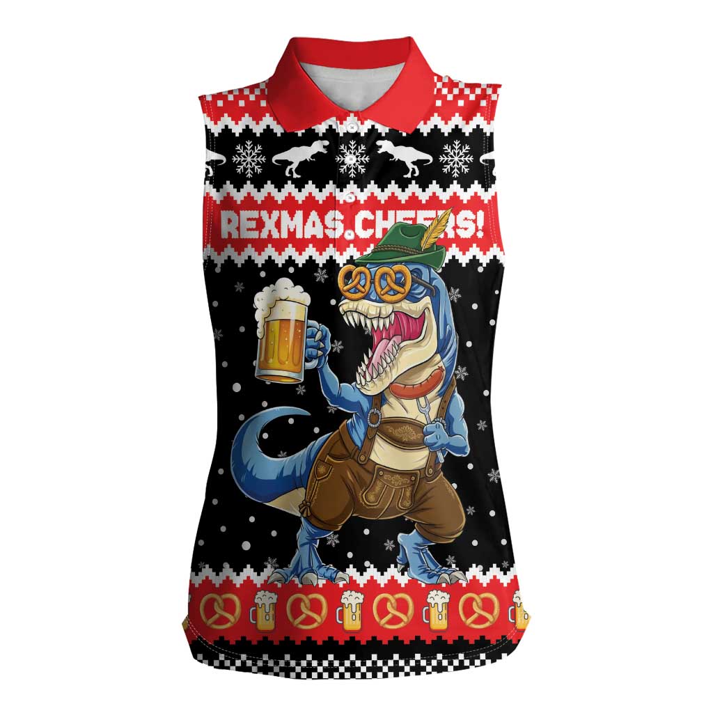 Personalized German T-Rex Christmas Women Sleeveless Polo Shirt Funny Beer Dinosaur Xmas - Wonder Print Shop