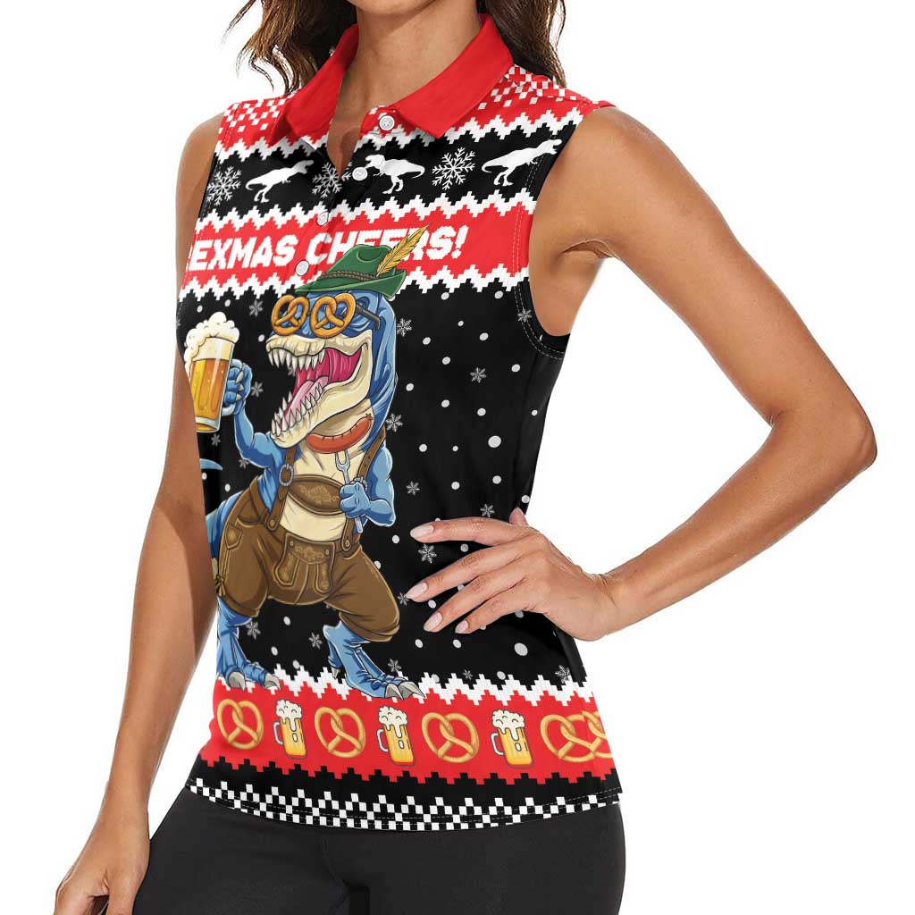 Personalized German T-Rex Christmas Women Sleeveless Polo Shirt Funny Beer Dinosaur Xmas - Wonder Print Shop