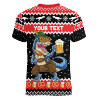Personalized German T-Rex Christmas Women V-Neck T-Shirt Funny Beer Dinosaur Xmas - Wonder Print Shop