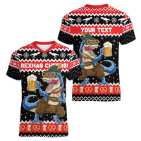 Personalized German T-Rex Christmas Women V-Neck T-Shirt Funny Beer Dinosaur Xmas - Wonder Print Shop