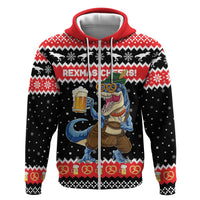 Personalized German T-Rex Christmas Zip Hoodie Funny Beer Dinosaur Xmas - Wonder Print Shop