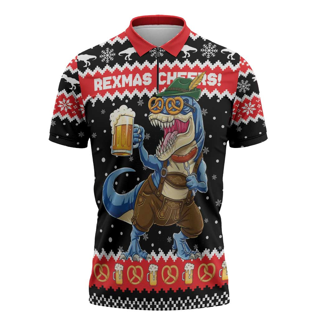 Personalized German T-Rex Christmas Zipper Polo Shirt Funny Beer Dinosaur Xmas - Wonder Print Shop