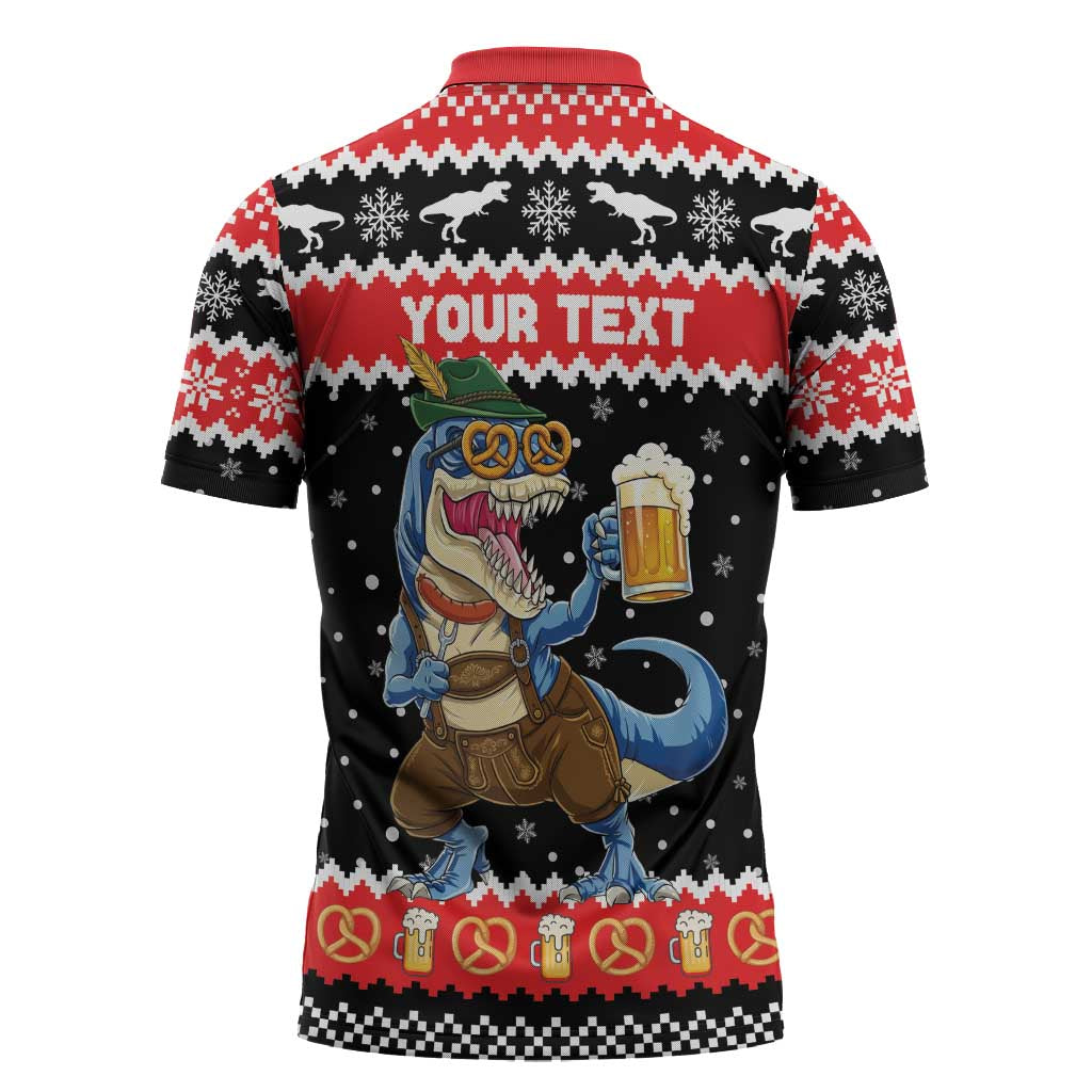 Personalized German T-Rex Christmas Zipper Polo Shirt Funny Beer Dinosaur Xmas - Wonder Print Shop