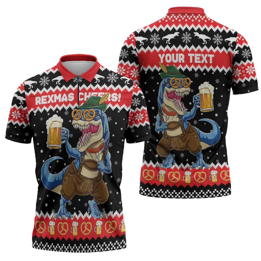 Personalized German T-Rex Christmas Zipper Polo Shirt Funny Beer Dinosaur Xmas - Wonder Print Shop