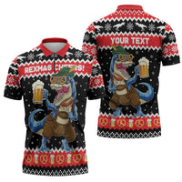 Personalized German T-Rex Christmas Zipper Polo Shirt Funny Beer Dinosaur Xmas - Wonder Print Shop