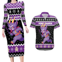 Personalized German Krampus Christmas Couples Matching Long Sleeve Bodycon Dress and Hawaiian Shirt German Christmas Legend - Wonder Print Shop