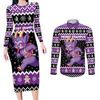 Personalized German Krampus Christmas Couples Matching Long Sleeve Bodycon Dress and Long Sleeve Button Shirt German Christmas Legend - Wonder Print Shop