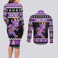 Personalized German Krampus Christmas Couples Matching Long Sleeve Bodycon Dress and Long Sleeve Button Shirt German Christmas Legend - Wonder Print Shop