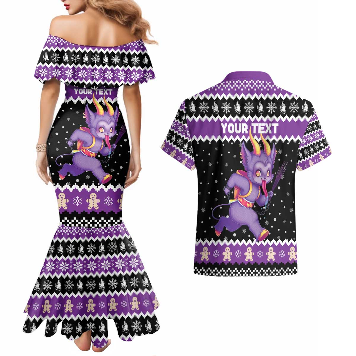 Personalized German Krampus Christmas Couples Matching Mermaid Dress and Hawaiian Shirt German Christmas Legend - Wonder Print Shop