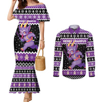 Personalized German Krampus Christmas Couples Matching Mermaid Dress and Long Sleeve Button Shirt German Christmas Legend - Wonder Print Shop