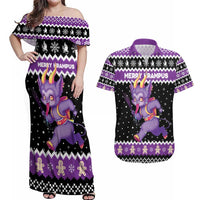 Personalized German Krampus Christmas Couples Matching Off Shoulder Maxi Dress and Hawaiian Shirt German Christmas Legend - Wonder Print Shop