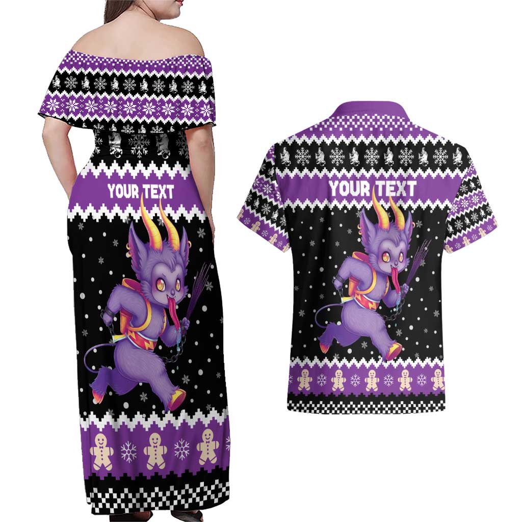 Personalized German Krampus Christmas Couples Matching Off Shoulder Maxi Dress and Hawaiian Shirt German Christmas Legend - Wonder Print Shop