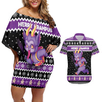 Personalized German Krampus Christmas Couples Matching Off Shoulder Short Dress and Hawaiian Shirt German Christmas Legend - Wonder Print Shop