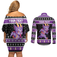 Personalized German Krampus Christmas Couples Matching Off Shoulder Short Dress and Long Sleeve Button Shirt German Christmas Legend - Wonder Print Shop