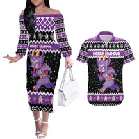 Personalized German Krampus Christmas Couples Matching Off The Shoulder Long Sleeve Dress and Hawaiian Shirt German Christmas Legend - Wonder Print Shop