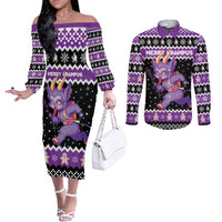 Personalized German Krampus Christmas Couples Matching Off The Shoulder Long Sleeve Dress and Long Sleeve Button Shirt German Christmas Legend - Wonder Print Shop