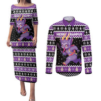 Personalized German Krampus Christmas Couples Matching Puletasi and Long Sleeve Button Shirt German Christmas Legend - Wonder Print Shop