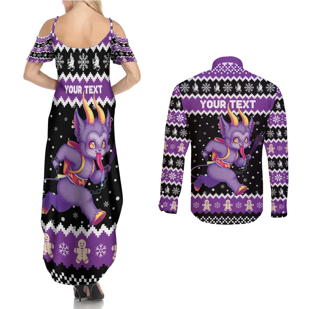 Personalized German Krampus Christmas Couples Matching Summer Maxi Dress and Long Sleeve Button Shirt German Christmas Legend - Wonder Print Shop