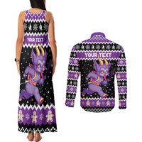 Personalized German Krampus Christmas Couples Matching Tank Maxi Dress and Long Sleeve Button Shirt German Christmas Legend - Wonder Print Shop