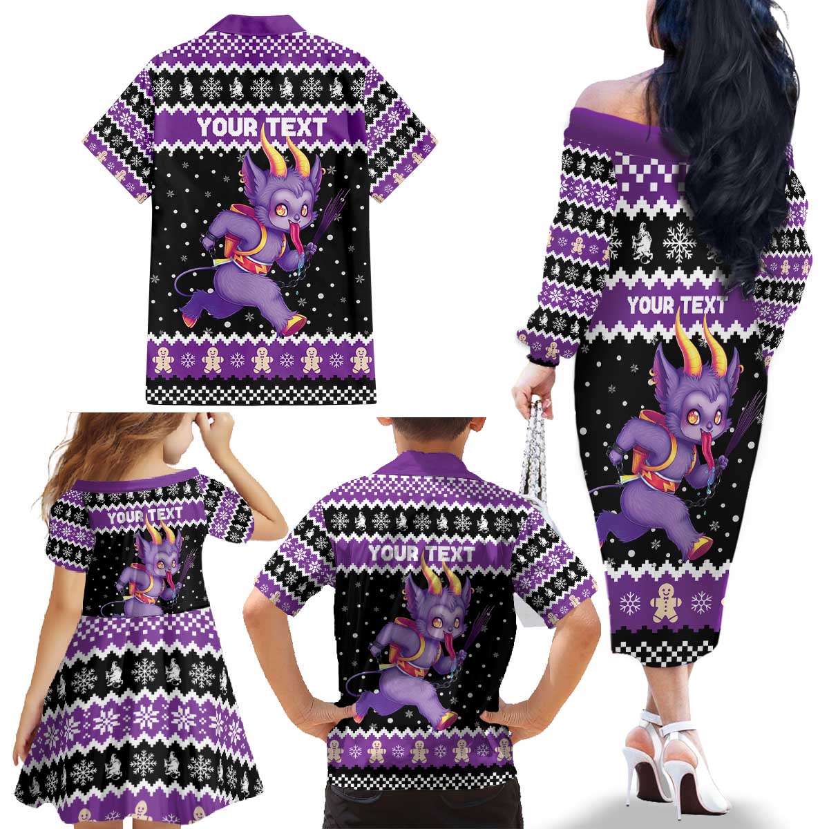 Personalized German Krampus Christmas Family Matching Off The Shoulder Long Sleeve Dress and Hawaiian Shirt German Christmas Legend - Wonder Print Shop