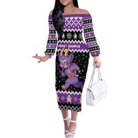 Personalized German Krampus Christmas Family Matching Off The Shoulder Long Sleeve Dress and Hawaiian Shirt German Christmas Legend - Wonder Print Shop