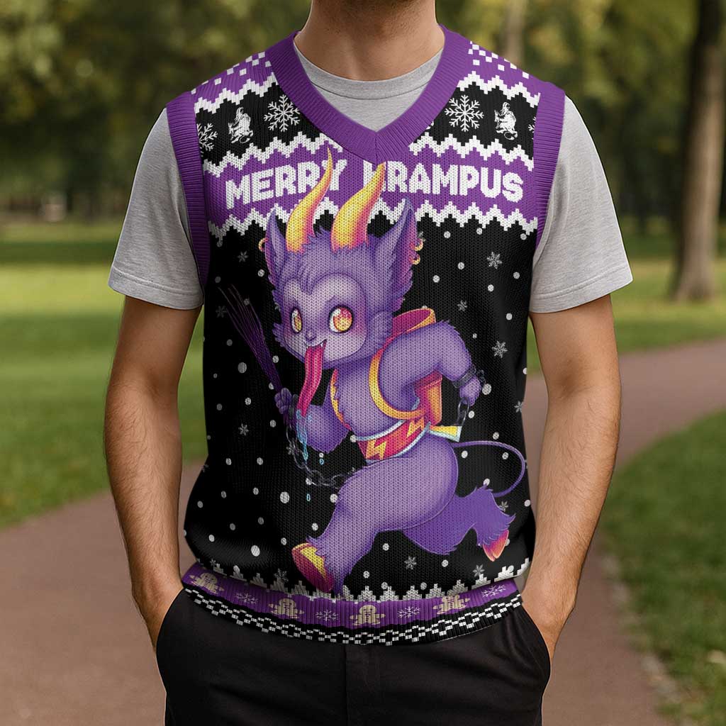 Personalized German Krampus Christmas Knitted V-Neck Vest German Christmas Legend - Wonder Print Shop