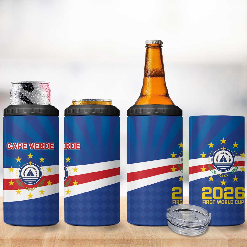 Cape Verde Football 2026 4 in 1 Can Cooler Tumbler Historic First World Cup Appearance - Wonder Print Shop