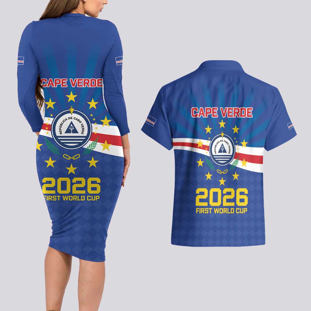 Cape Verde Football 2026 Couples Matching Long Sleeve Bodycon Dress and Hawaiian Shirt Historic First World Cup Appearance - Wonder Print Shop