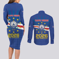 Cape Verde Football 2026 Couples Matching Long Sleeve Bodycon Dress and Long Sleeve Button Shirt Historic First World Cup Appearance - Wonder Print Shop
