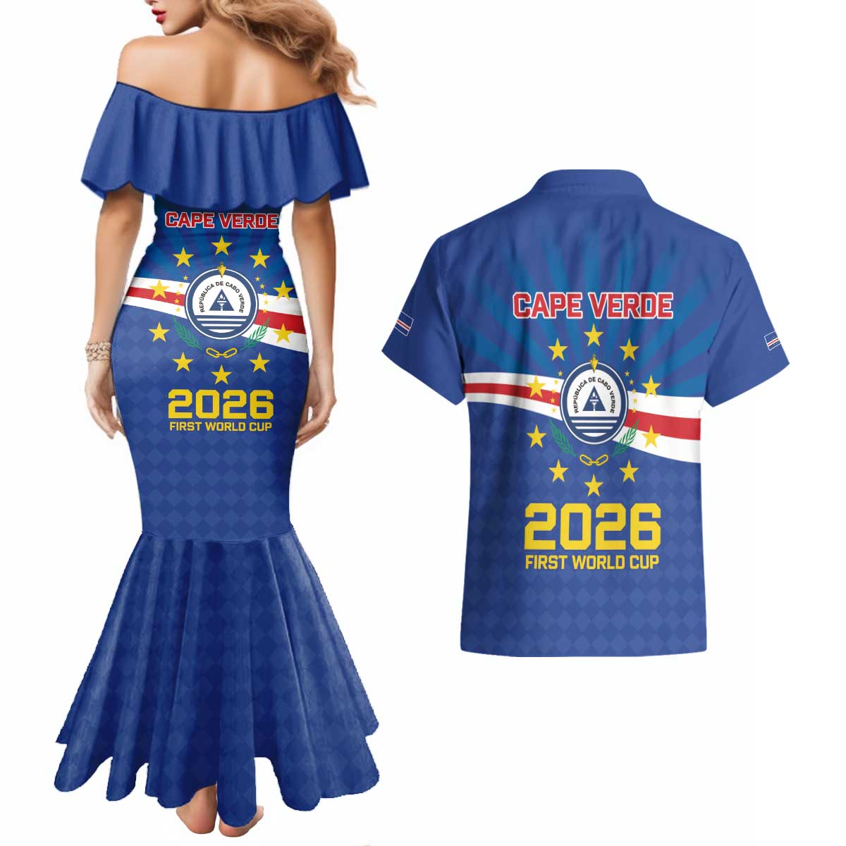 Cape Verde Football 2026 Couples Matching Mermaid Dress and Hawaiian Shirt Historic First World Cup Appearance - Wonder Print Shop
