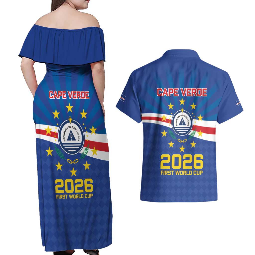 Cape Verde Football 2026 Couples Matching Off Shoulder Maxi Dress and Hawaiian Shirt Historic First World Cup Appearance - Wonder Print Shop