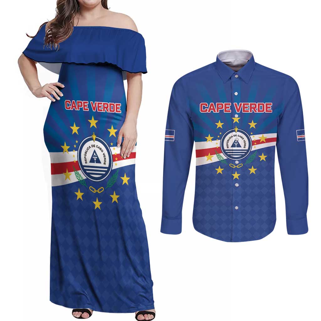 Cape Verde Football 2026 Couples Matching Off Shoulder Maxi Dress and Long Sleeve Button Shirt Historic First World Cup Appearance - Wonder Print Shop
