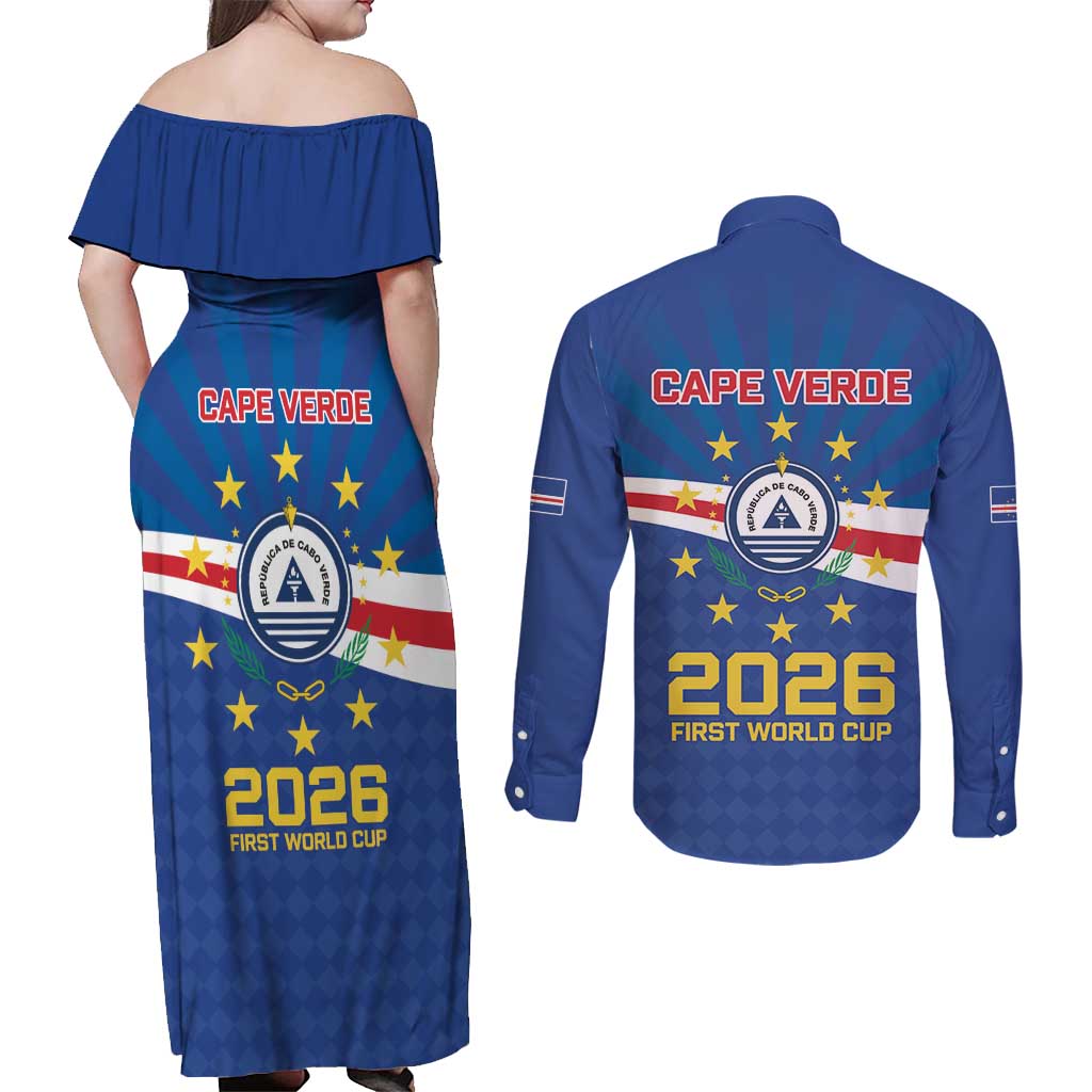 Cape Verde Football 2026 Couples Matching Off Shoulder Maxi Dress and Long Sleeve Button Shirt Historic First World Cup Appearance - Wonder Print Shop