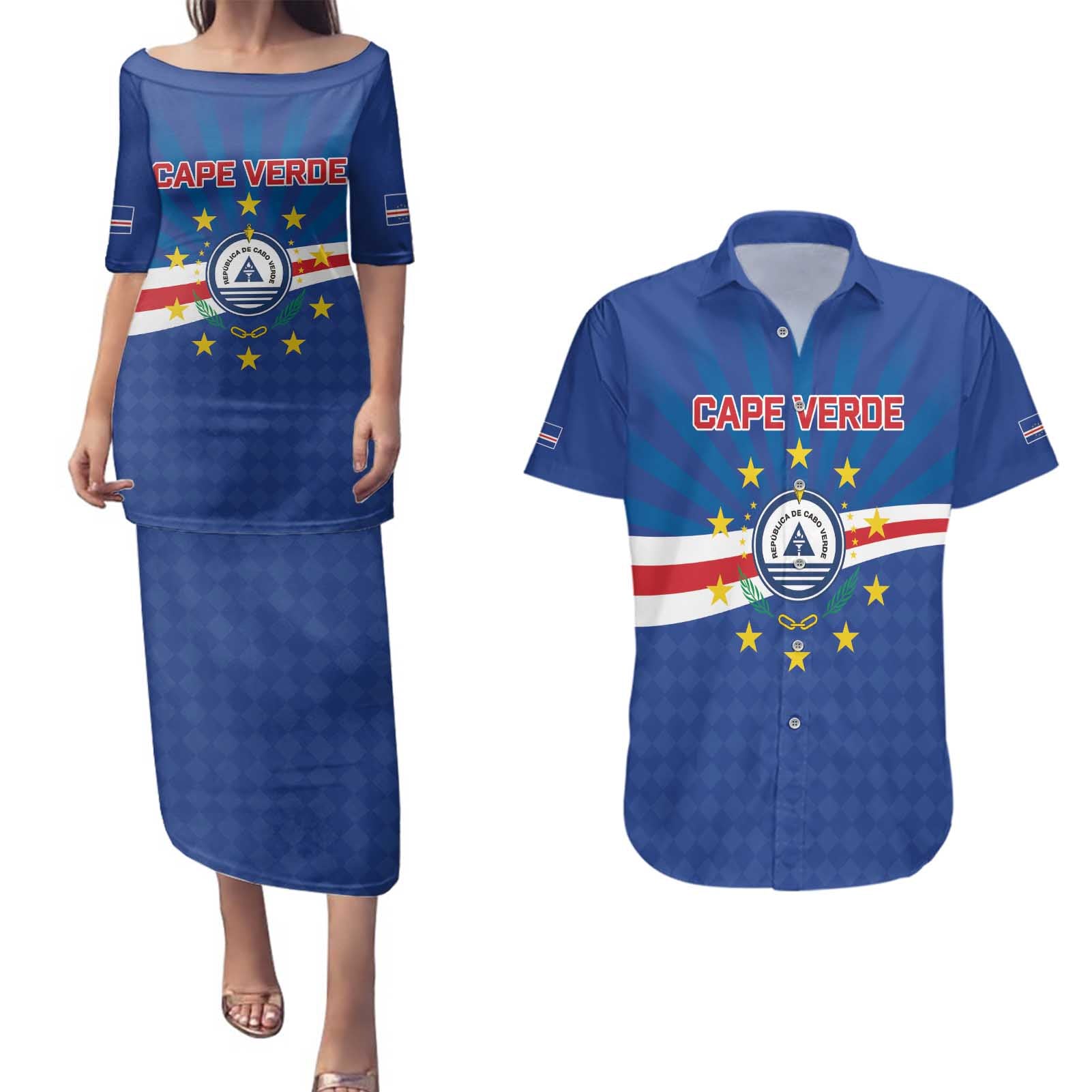 Cape Verde Football 2026 Couples Matching Puletasi and Hawaiian Shirt Historic First World Cup Appearance - Wonder Print Shop