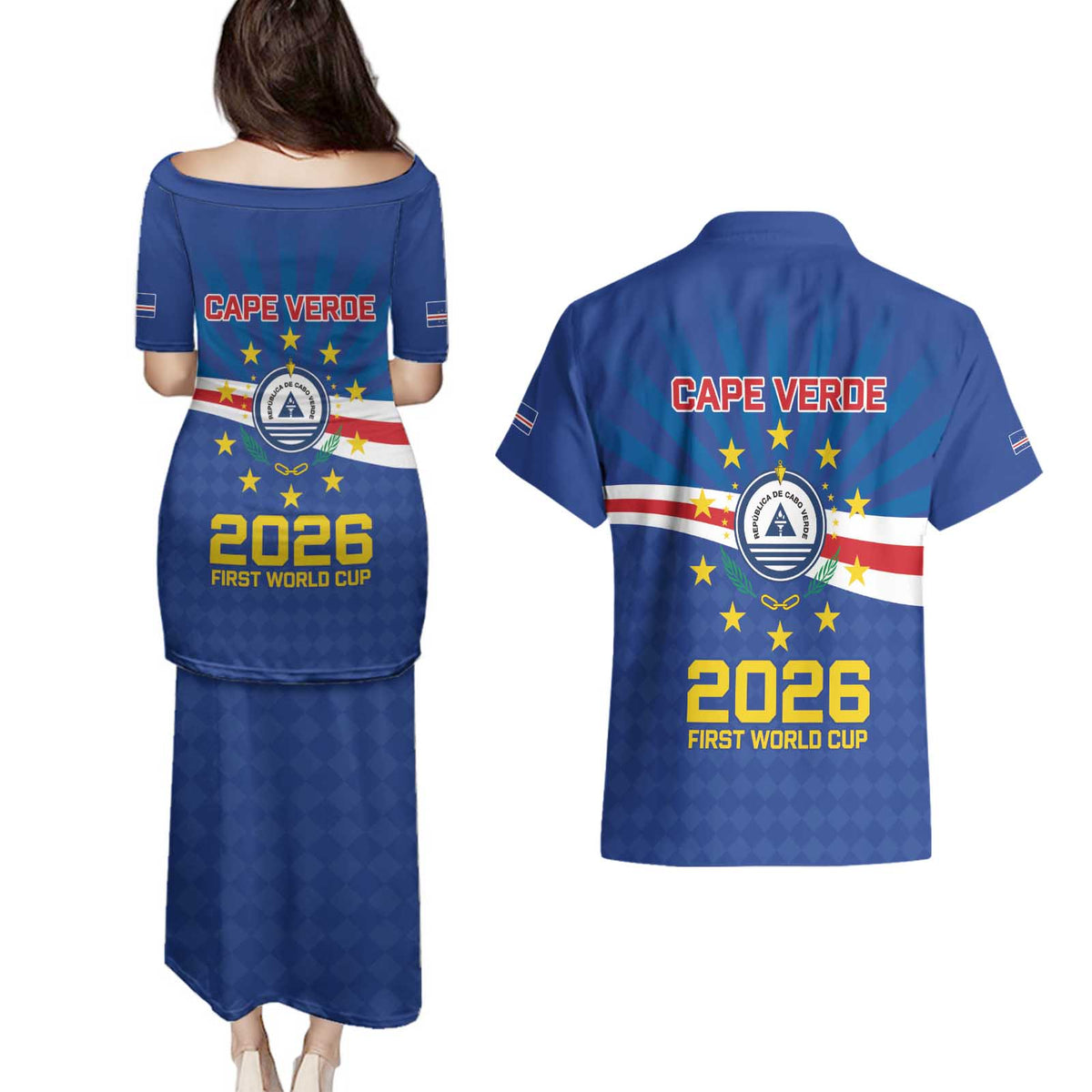 Cape Verde Football 2026 Couples Matching Puletasi and Hawaiian Shirt Historic First World Cup Appearance - Wonder Print Shop