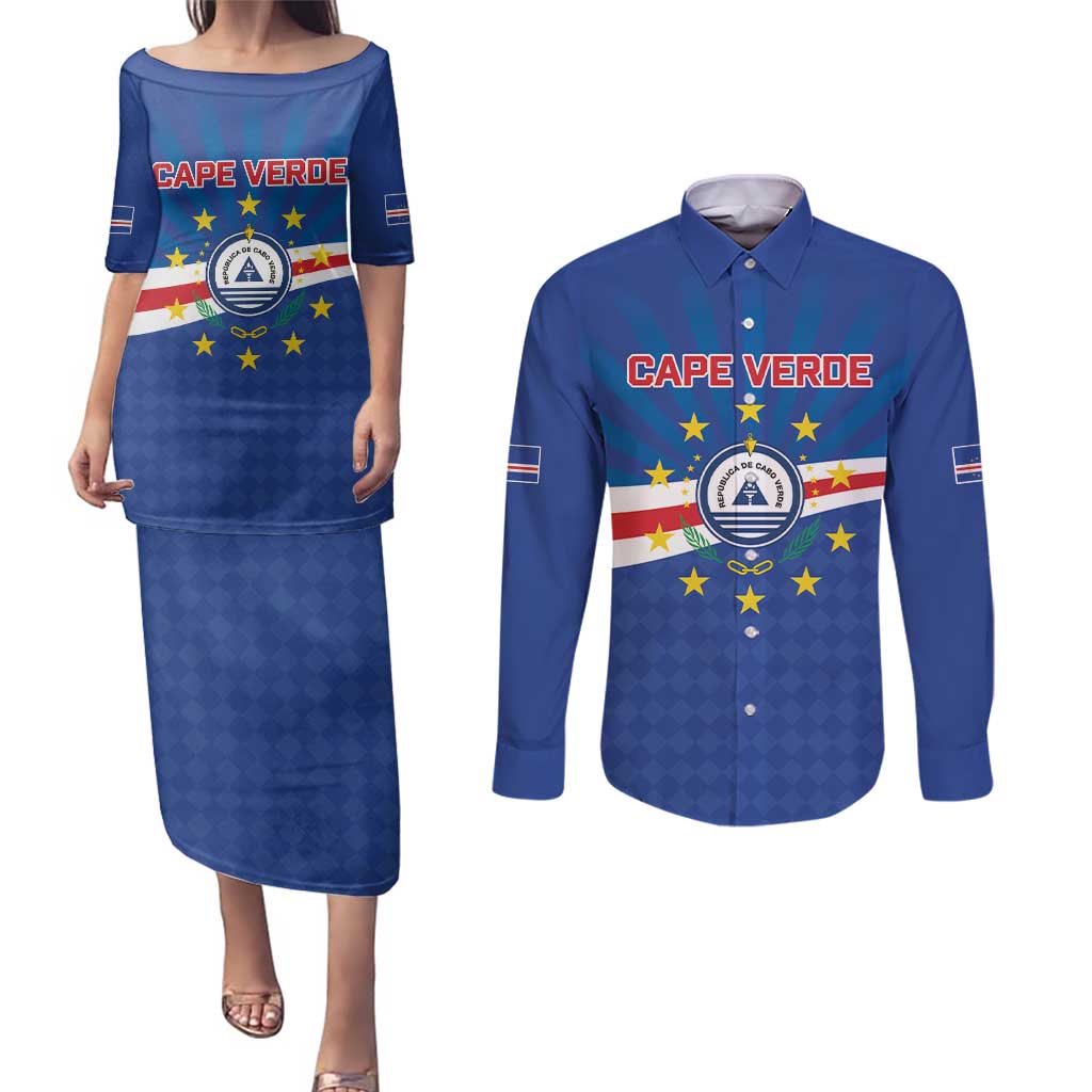 Cape Verde Football 2026 Couples Matching Puletasi and Long Sleeve Button Shirt Historic First World Cup Appearance - Wonder Print Shop