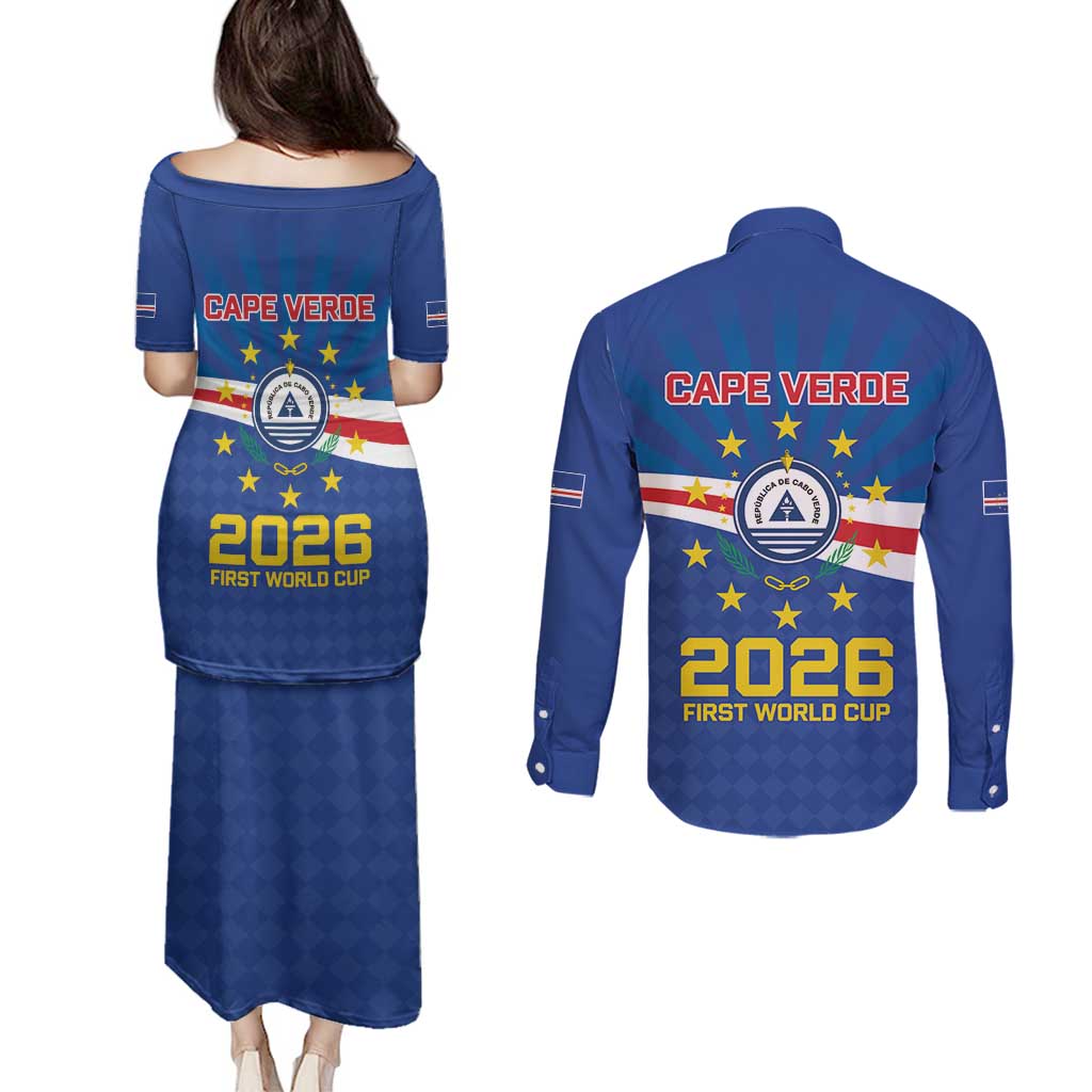 Cape Verde Football 2026 Couples Matching Puletasi and Long Sleeve Button Shirt Historic First World Cup Appearance - Wonder Print Shop